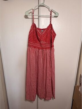 Old Navy Women's Red and White Gingham Smocked Maxi Dress Size 3X